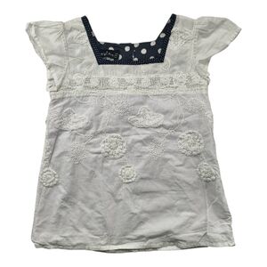 Triologie Women US2 French Style Blue & White Embroidered Blouse Polka Dot